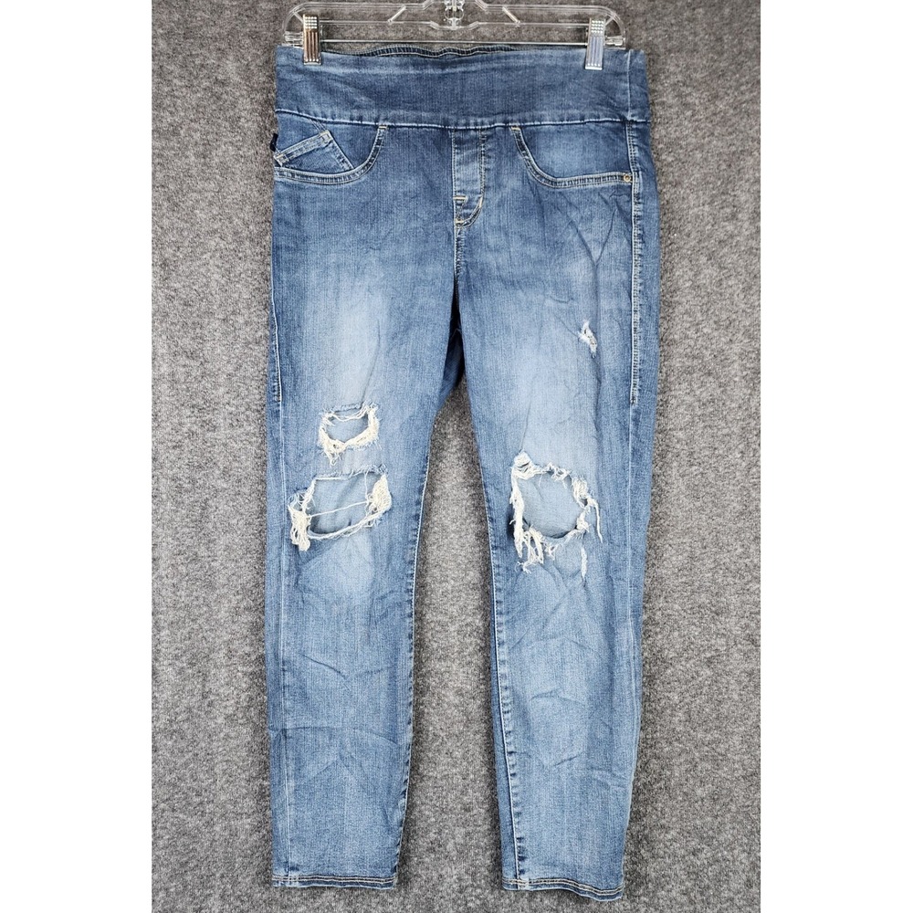Rock & Republic Fever Jeans Women 10 Blue Pull On Slimming Distressed Skinny